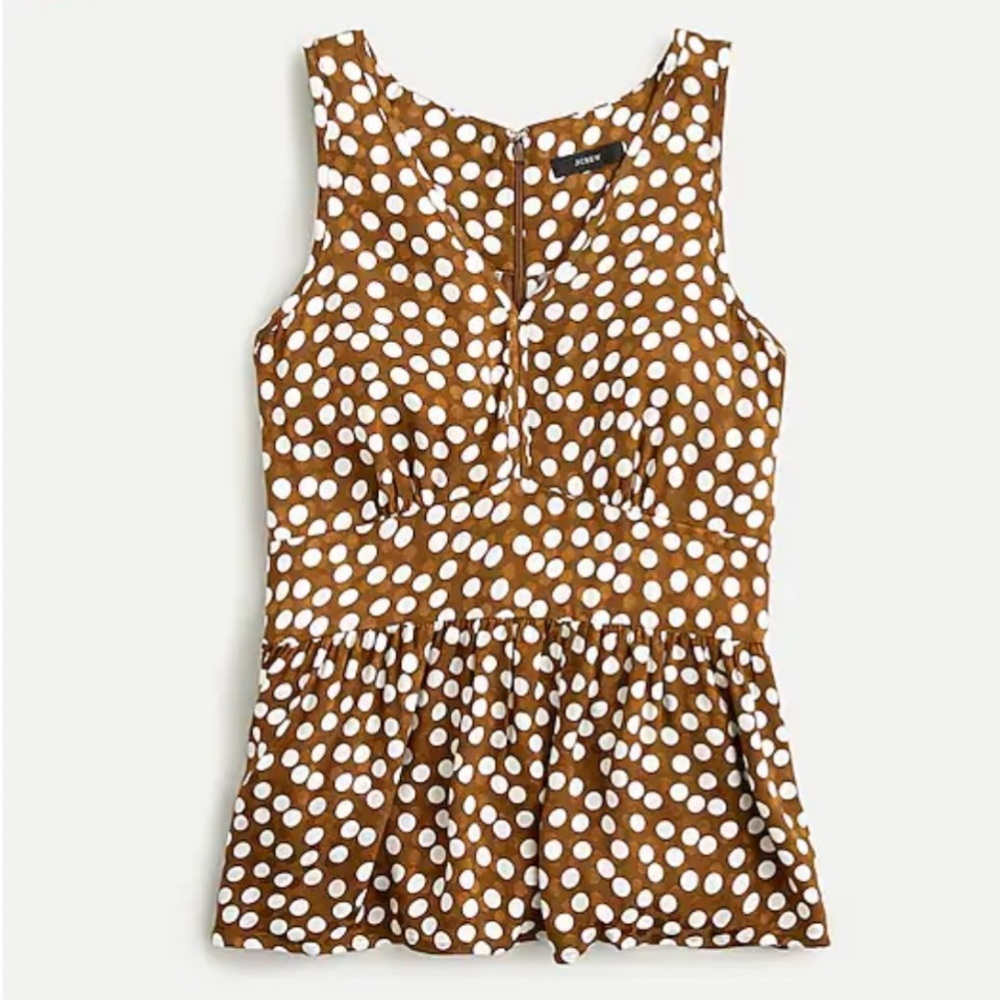J Crew V-neck Sleeveless Peplum Ruffle Jacquard Dot Silky Dainty Viscose Top 8
